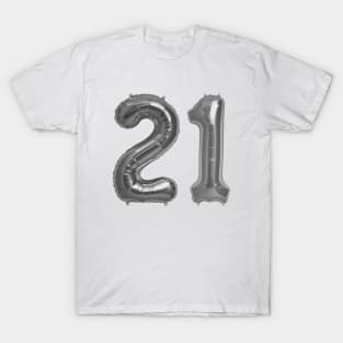 Silver Grey 21st Birthday Metallic Helium Balloons Numbers T-Shirt